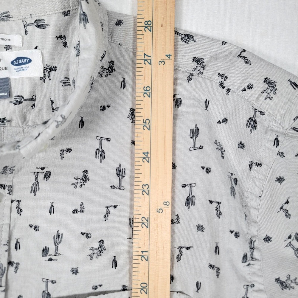 Old Navy Shirt Mens XL Gray Slim Fit Short Sleeve Button Down Cactus Print - Picture 8 of 12